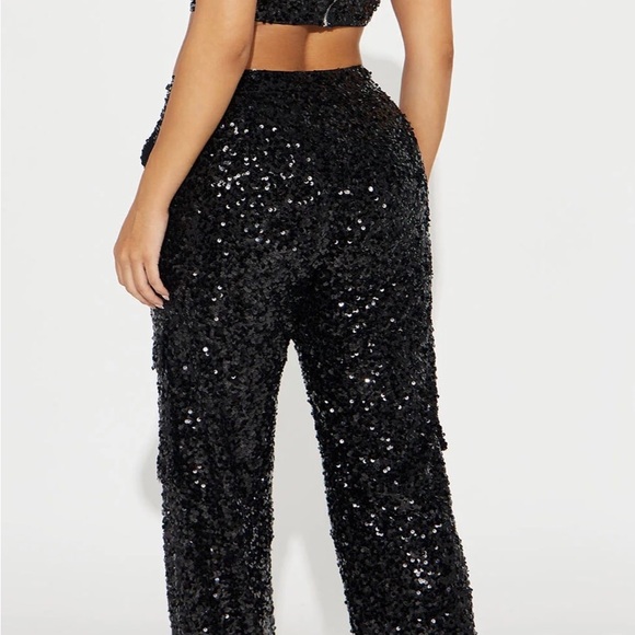 NWT 2 Pc Sequin Pants & Cropped Top Set - Black. Available in Small. - Picture 2 of 10